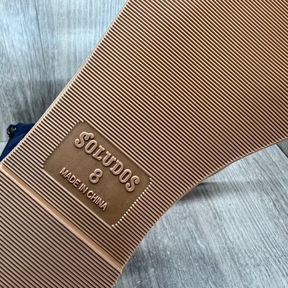 Soludos Embroidered Three Banded Flat Sandals Womens 8 Ankle Zip Suede Navy Blue - Picture 10 of 10